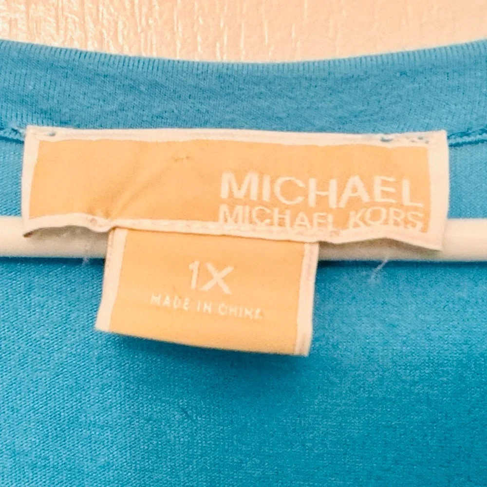 Michael Kors Tile Blue Silver Grommet Fringe Tank Top Size XL EUC - Picture 4 of 7